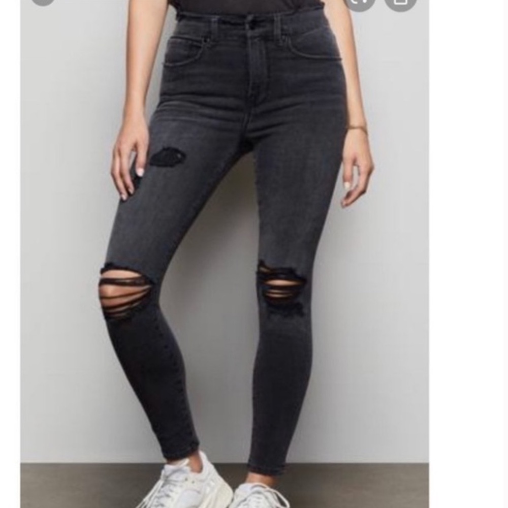 Good American good legs high waist crop charcoal black skinny jeans 00 or 24